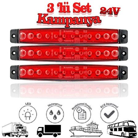 Sanel 12 Ledli 3'Lü Set Parmak Led 24V Kırmızı SBC24R12-3