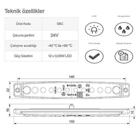 Sanel 24V Üniversal Parmak 12 Led Basamak - Yan Beyaz SBC24W12