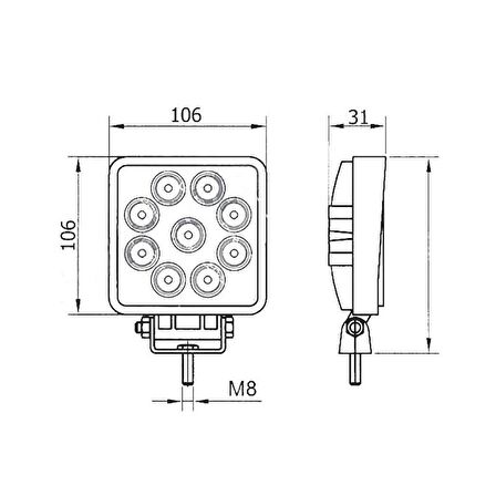 Yuvarlak Çalışma Lambası 9 Ledli 27W(Power Led) Beyaz - 91
