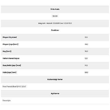 Form Metal 30260 Transit Dizel 2.4-2.5Lt 12 Kanal 13 Diş 72046311 Marş Dişlisi
