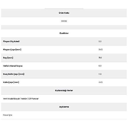 Form Metal 33382 Başak Traktör 6 Kanal 9 Diş Marş Dişlisi