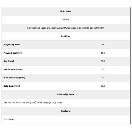 Form Metal 42550 Fiat 640 12 Kanal 9 Diş 9956595 Marş Dişlisi