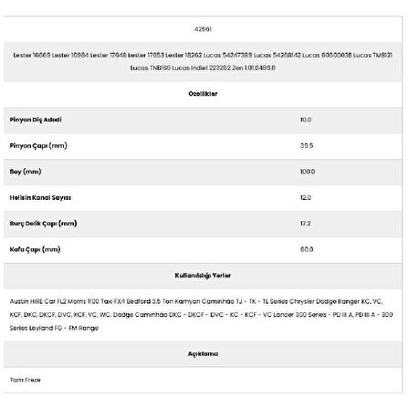 Form Metal 42561 Bedford 12 Kanal 10 Diş 54247389 Marş Dişlisi
