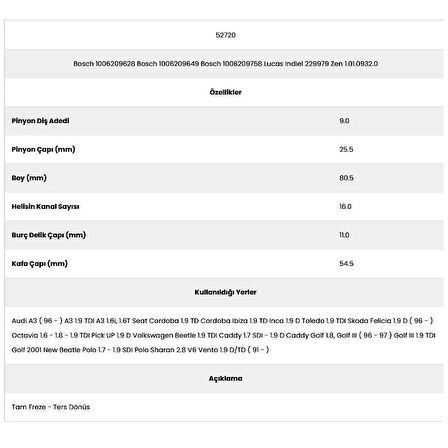 Form Metal 52720 Felicia 16 Kanal 9 Diş 10062096 Marş Dişlisi
