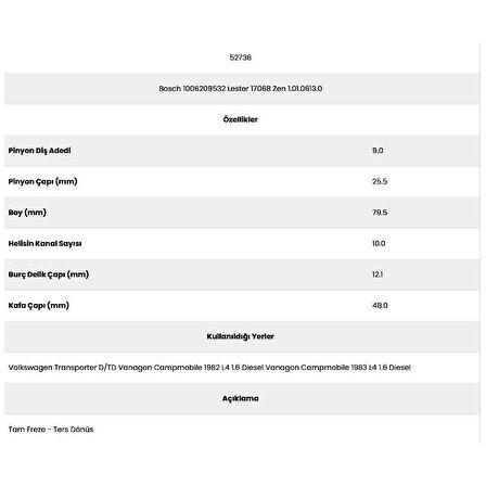 Form Metal 52736 Vw Transporter 10 Kanal 9 Diş 10062095 Marş Dişlisi