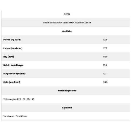Form Metal 52737 Vw Lt28 10 Kanal 10 Diş 90023362 Marş Dişlisi