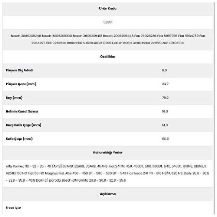 Form Metal 52851 İveco Daily Kanal 9 Diş 20062092 Marş Dişlisi