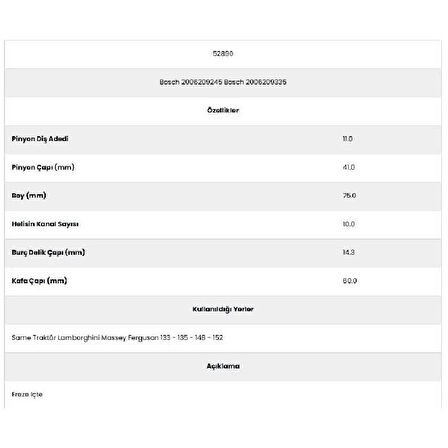 Form Metal 52890 Same Traktör 10 Kanal 11 Diş 20062092 Marş Dişlisi