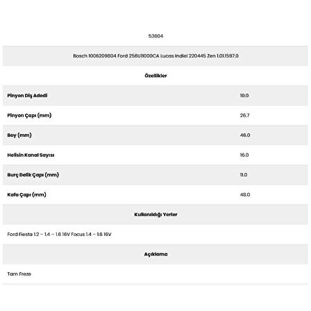 Form Metal 53604 Focus 16 Kanal 10 Diş 35900090 Marş Dişlisi