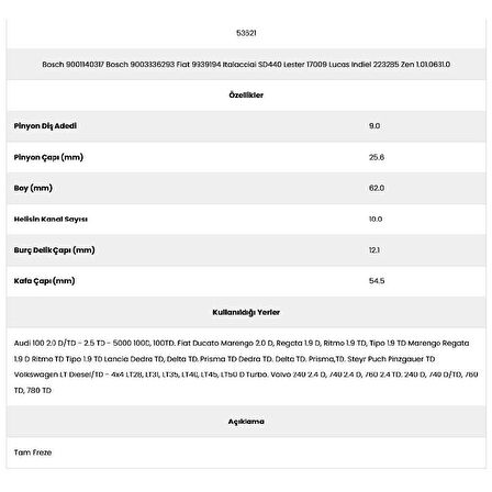 Form Metal 53621 Fiat 10 Kanal 9 Diş 90011403 Marş Dişlisi