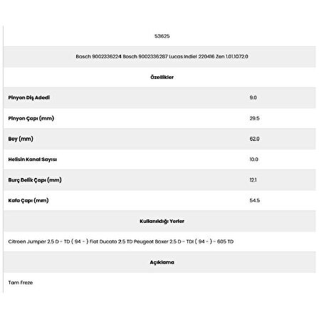 Form Metal 53625 Ducato 2.5 10 Kanal 9 Diş 9002336224 Marş Dişlisi