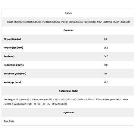 Form Metal 53649 Mercedes 10 Kanal 9 Diş 10062094 Marş Dişlisi