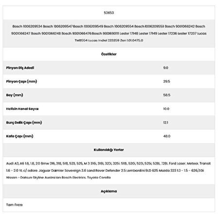 Form Metal 53653 Corolla 10 Kanal 9 Diş 10062095 Marş Dişlisi