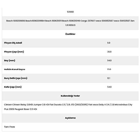 Form Metal 53668 Fiat 10 Kanal 9 Diş 10062101 Marş Dişlisi