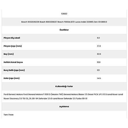 Form Metal 53682 Land Rover 10 Kanal 9 Diş 90023362 Marş Dişlisi
