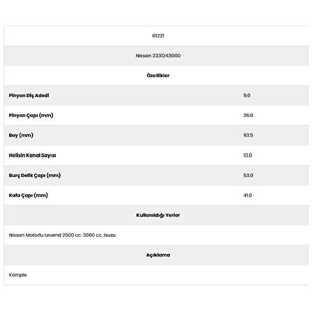 Form Metal 61221 Levend 10 Kanal 9 Diş 2331243G Marş Dişlisi