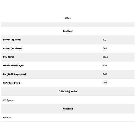 Form Metal 61246 10 Kanal 11 Diş Marş Dişlisi