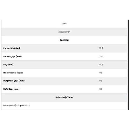 Form Metal 71415 Profosyonel 10 Diş Marş Dişlisi