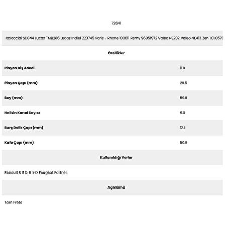 Form Metal 72641 Partner 9 Kanal 11 Diş Tmb266 9 Marş Dişlisi