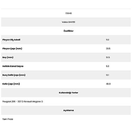 Form Metal 72648 Peugeot 307D 5 Kanal 11 Diş 844191 5 Marş Dişlisi