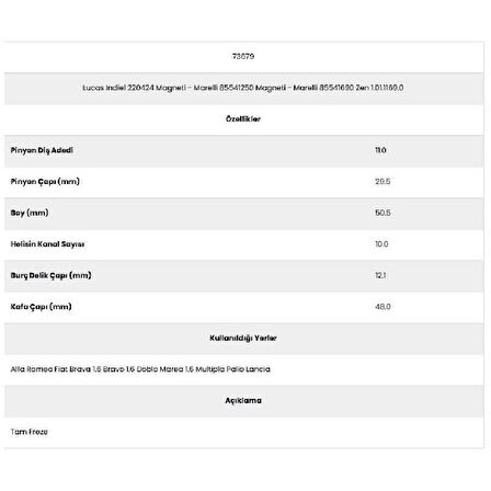 Form Metal 73679 Brava 10 Kanal 11 Diş 7156790 Marş Dişlisi