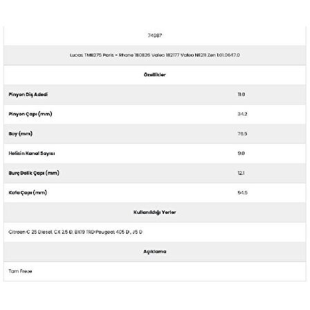 Form Metal 74687 Citroen 9 Kanal 11 Diş Tmb275 Marş Dişlisi