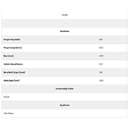 Form Metal 74968 Dacia 12 Kanal 8 Diş Marş Dişlisi