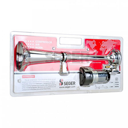 SEGER-83Km Marin Kompresörlü Korna 12V, Krom Borulu