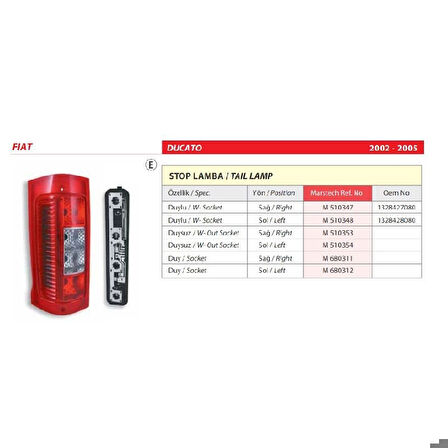 Fiat Ducato Sol Arka Stop lambası Duysuz 2002-2005