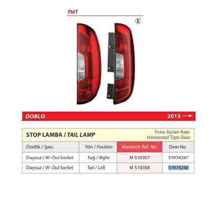 Fiat Doblo Sol Arka Stop Lambası Duysuz (Yanal Açılan Kapı) 2015 > -51974248
