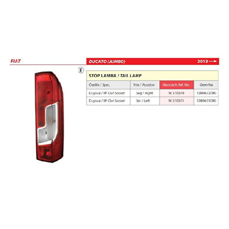 Fiat Ducado (Jumbo) Sağ Arka Stop Lambası Duysuz 2013 > -1380672080