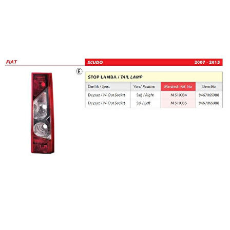 Fiat Scudo Sağ Arka Stop Lambası Duysuz 2007-2015 -9467069988