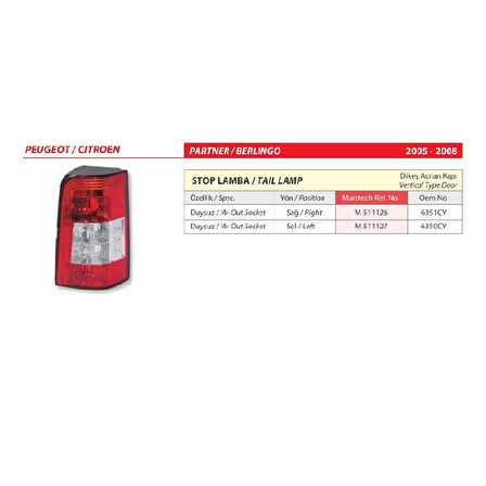 Partner Berlingo Sol Stop Lambası (Dikey Açılan) 2005-2008 -6350CY