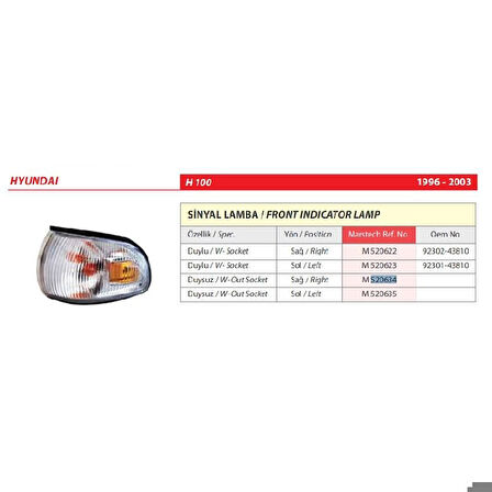 Hyundai H100 Sağ Ön Duysuz Sinyal Lambası 1996-2003