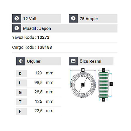 NURSAN 140212 Statör 12V 75A Opel Combo 1.7 Dizel Klimalı Hitaçi Tipi