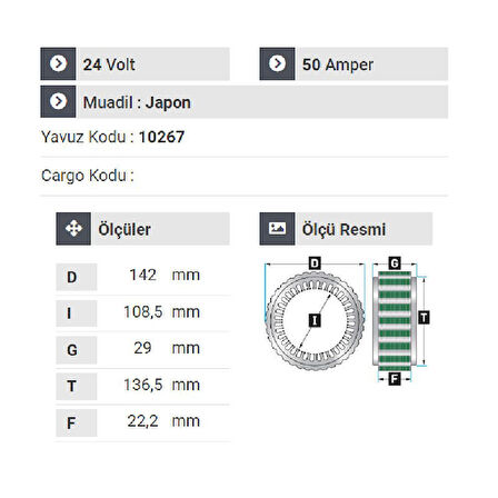 NURSAN 150324 Statör 24V 50A Isuzu Shampion Otobüs E.M