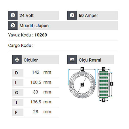 NURSAN 150424 Statör 24V 60A Isuzu Shampion Otobüs Y.M