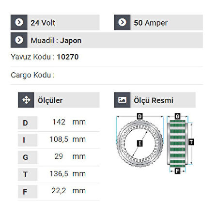 NURSAN 150524 Statör 24V 50A Isuzu Shampion Kamyon Tek Çıkışlı