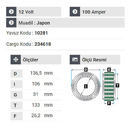 NURSAN 150612 Statör 12V 110A Hyundai Stratex-Grandsalon-Sanata Geniş Tip