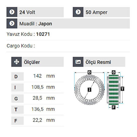 NURSAN 150624 Statör 24V 50A Isuzu Shampion - Nqr - Turkuaz Tek Çıkışlı