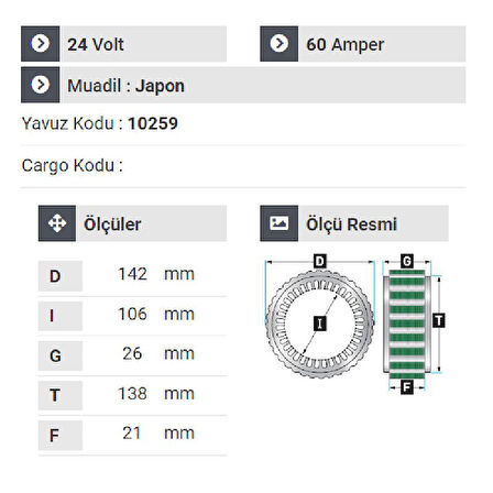 NURSAN 150724 Statör 24V 60A Mitsubishi Prestij Otobüs Ve Kamyon 6 Uçlu