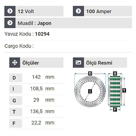 NURSAN 151412 Statör 12V 100A Nissan Navara . Nissan Skystar