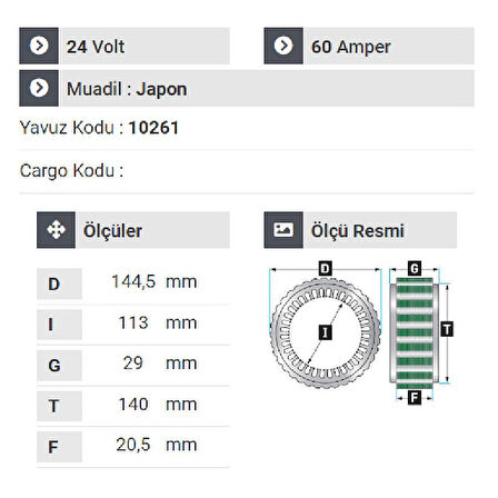 NURSAN 151524 Statör 24V 60A Hyundai Hd 77 Kamyonet