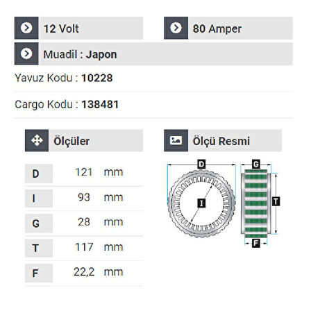 NURSAN 151612 Statör 12V 80A Nissan Sunny.Nissan Taksi Gurubu 3 Uçlu Başlıklı