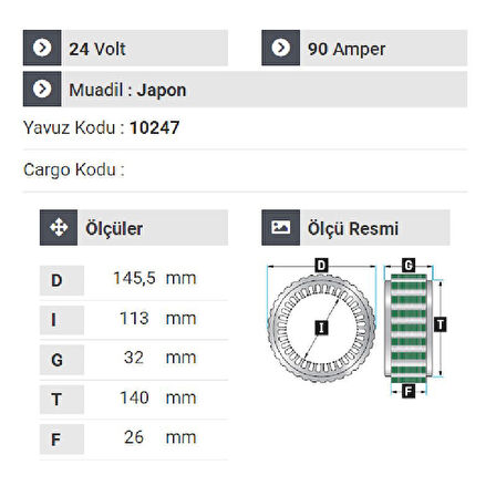 NURSAN 151624 Statör 24V 90A İveco Starlis.Renault .Volvo . Daf . Scania Tır Grupları 4 Uçlu