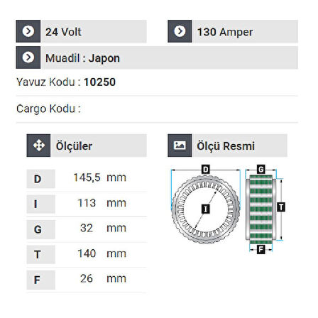 NURSAN 151824 Statör 24V 130A İveco Starlis.Renault .Volvo . Daf . Scania Tır Grupları 4 Uçlu