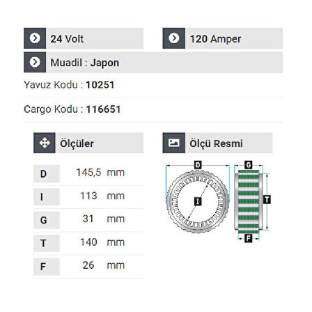 NURSAN 152824 Otokar 24V 120 Amper Alternatör