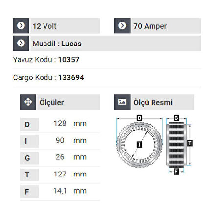 NURSAN 153212 Statör 12V 70A Otosan Ford Transit Y.M