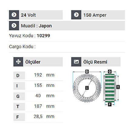 NURSAN 160024 Statör 24V 150A Mitsubishi Safir - Prenses Otobüs 98 Model