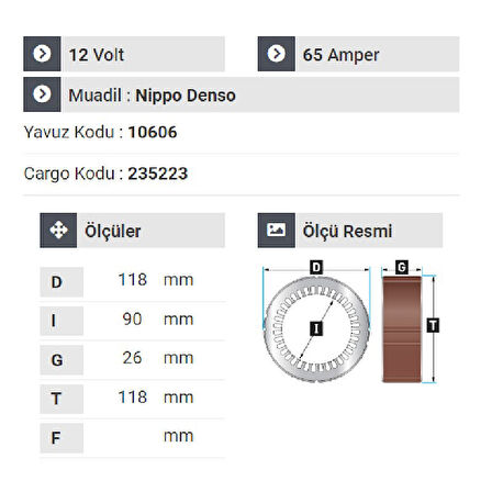 NURSAN 160412 Statör 12V 65A Toyota Corolla-Corona-Honda Accort Klimalı